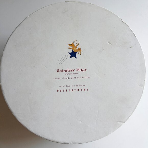 Pottery Barn Reindeer Mugs Comet Donner Blitzen Cupid Box Christmas Set Of 4 - Picture 6 of 6